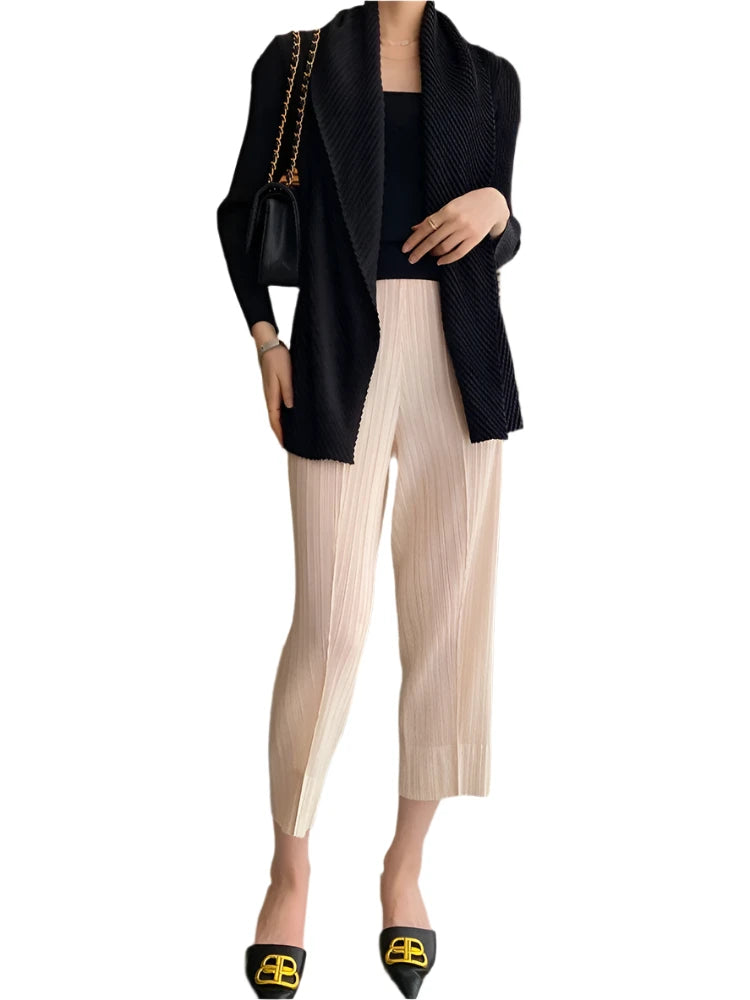 Pleated Open-Stitch Jacket - Women’s Fall Winter Korean Style