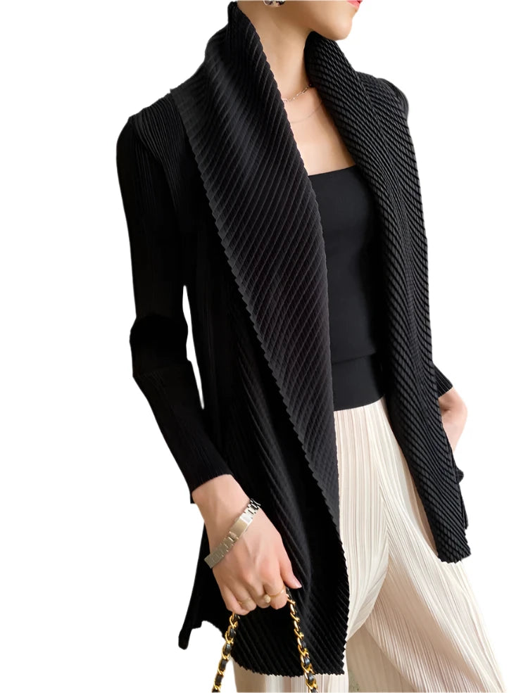 Pleated Open-Stitch Jacket - Women’s Fall Winter Korean Style