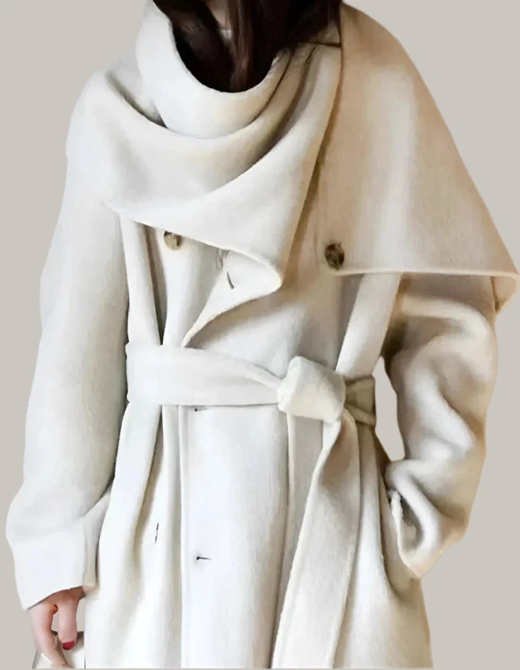 Double-Breasted Wool Coat - Women's Extended Shawl Scarf Collar