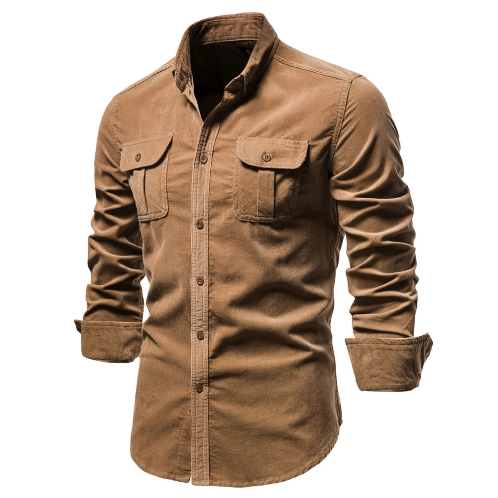 100% Cotton Men's Business Casual Corduroy Shirt