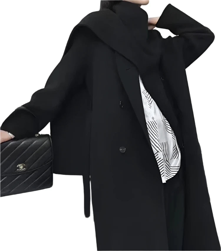 Double-Breasted Wool Coat - Women's Extended Shawl Scarf Collar