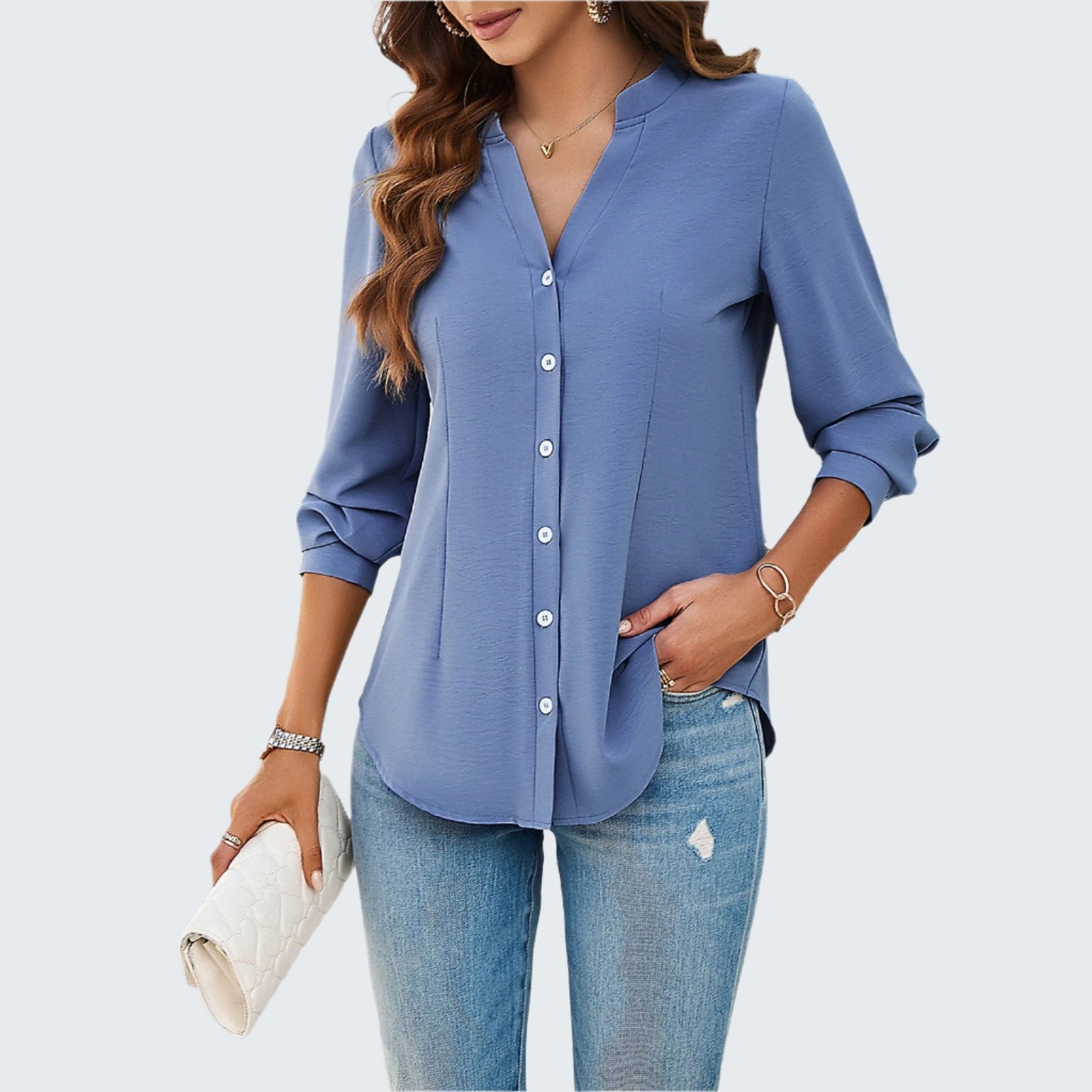 Elegant Solid Color Long-sleeved Shirt