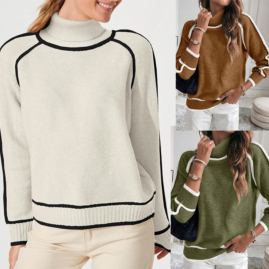 Solid Color High-Neck Knit Top Outwear