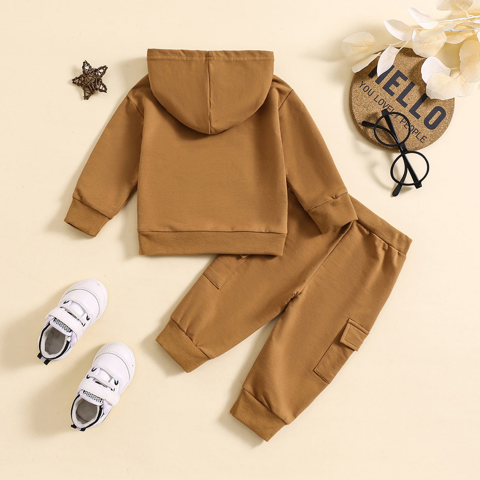 Solid Color Hooded Sweater  Suit Two-piece Set