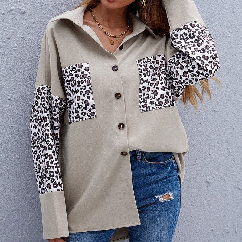 Leopard Print Long-sleeved Cardigan Shirt Women