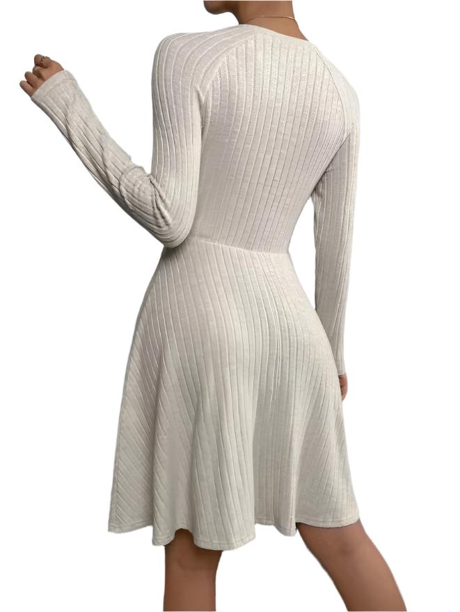 Slim Fit Sunken Stripe Long Sleeve Fleece Dress