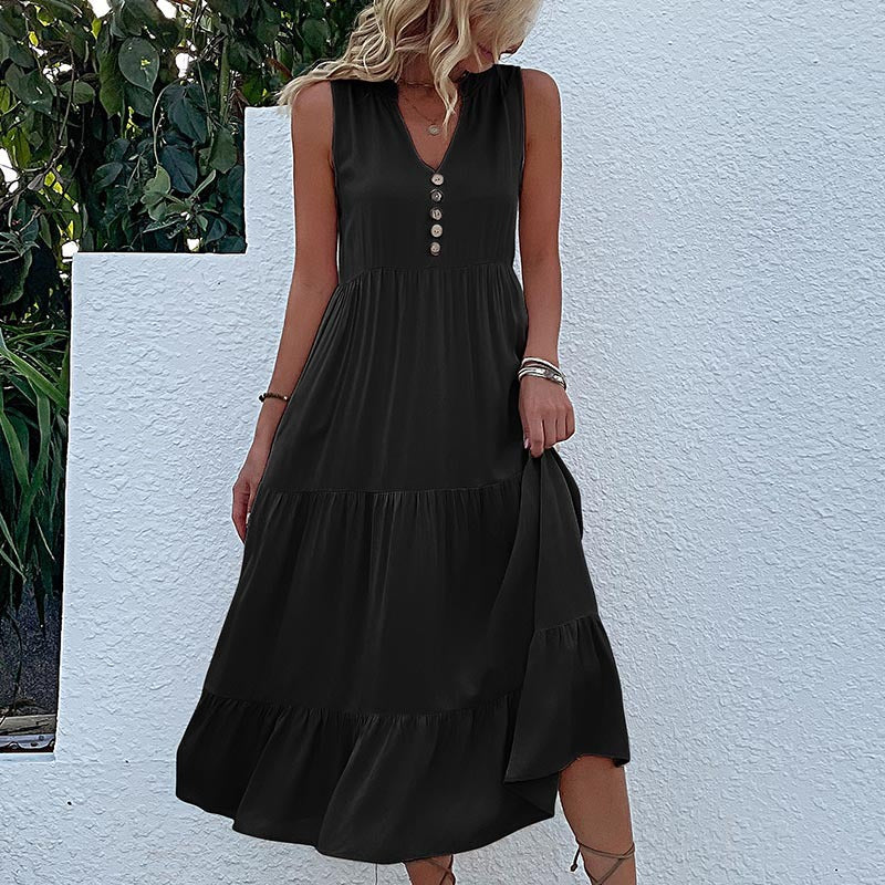 Sleeveless Loose Casual Solid Color Sundress