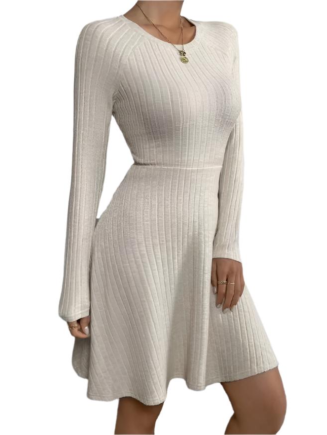 Slim Fit Sunken Stripe Long Sleeve Fleece Dress