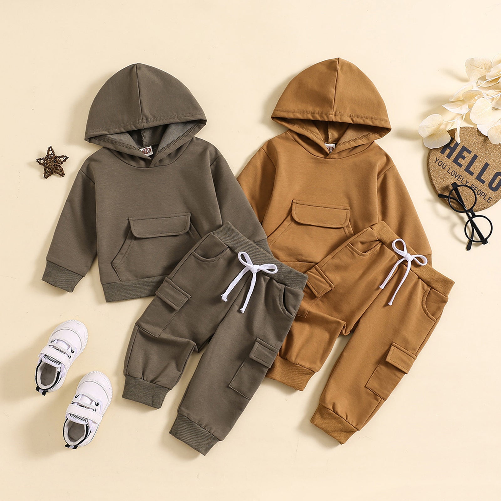 Solid Color Hooded Sweater  Suit Two-piece Set