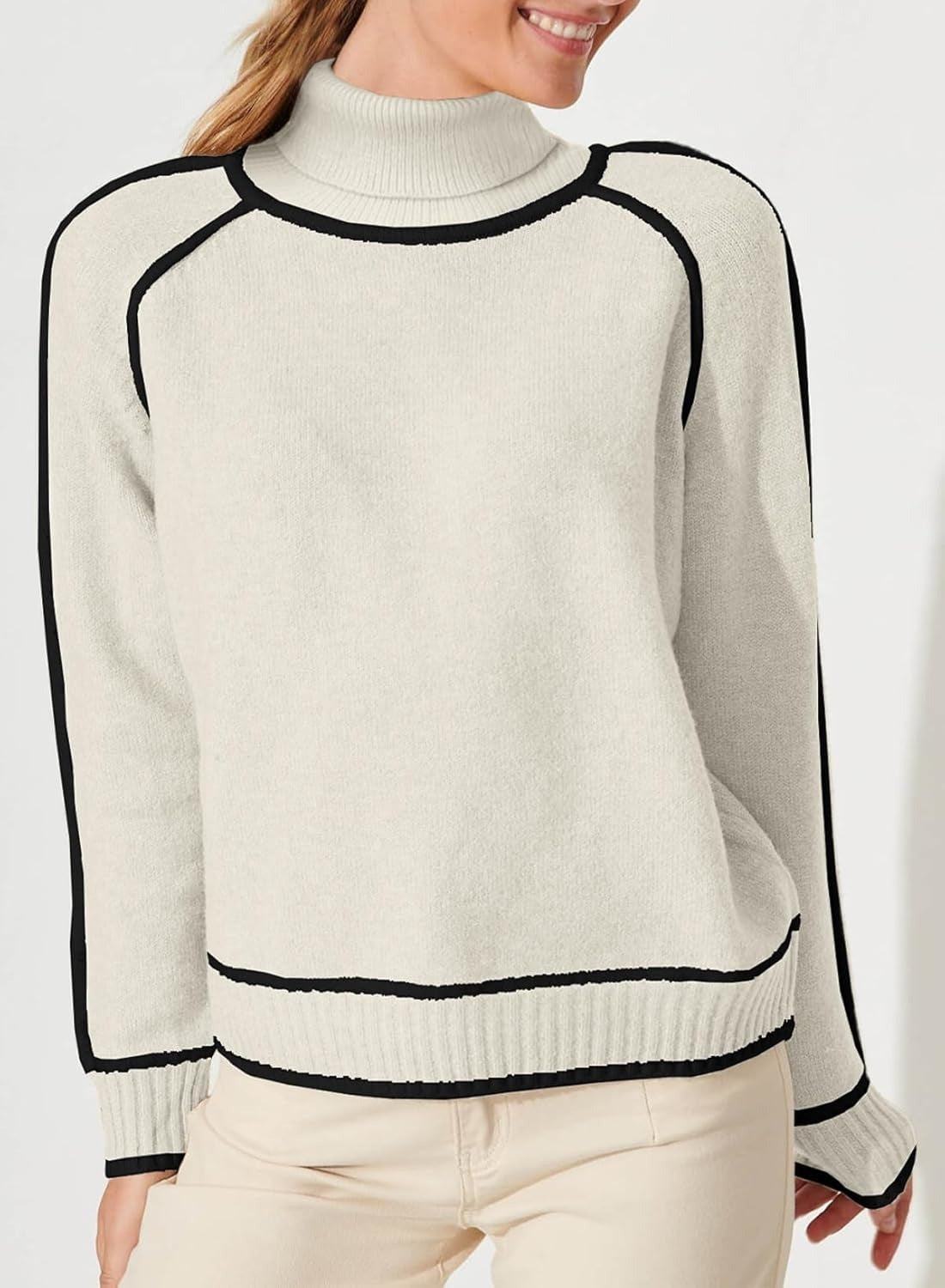 Solid Color High-Neck Knit Top Outwear