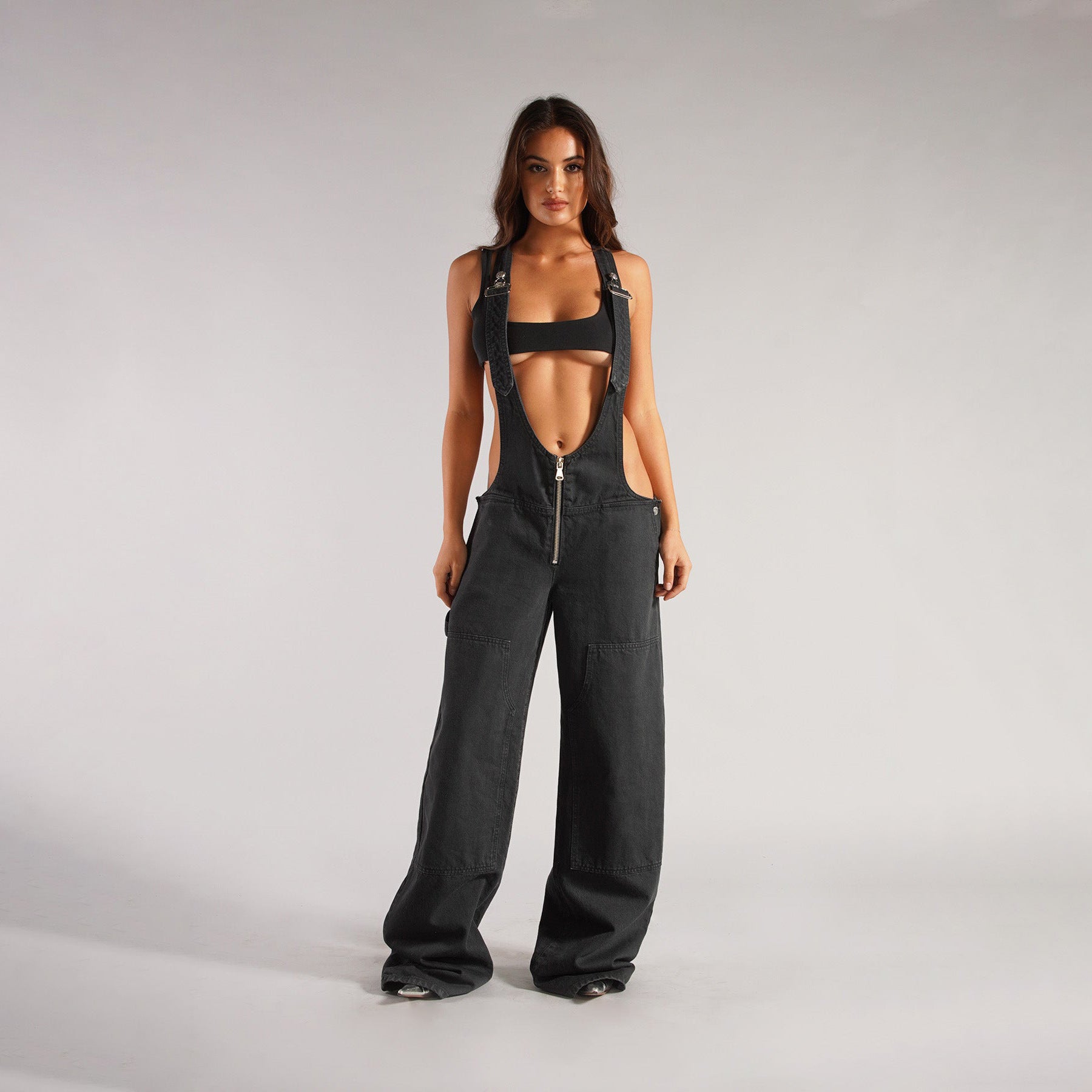 Women's Denim Zippered Streetwear Jumpsuit with Pockets