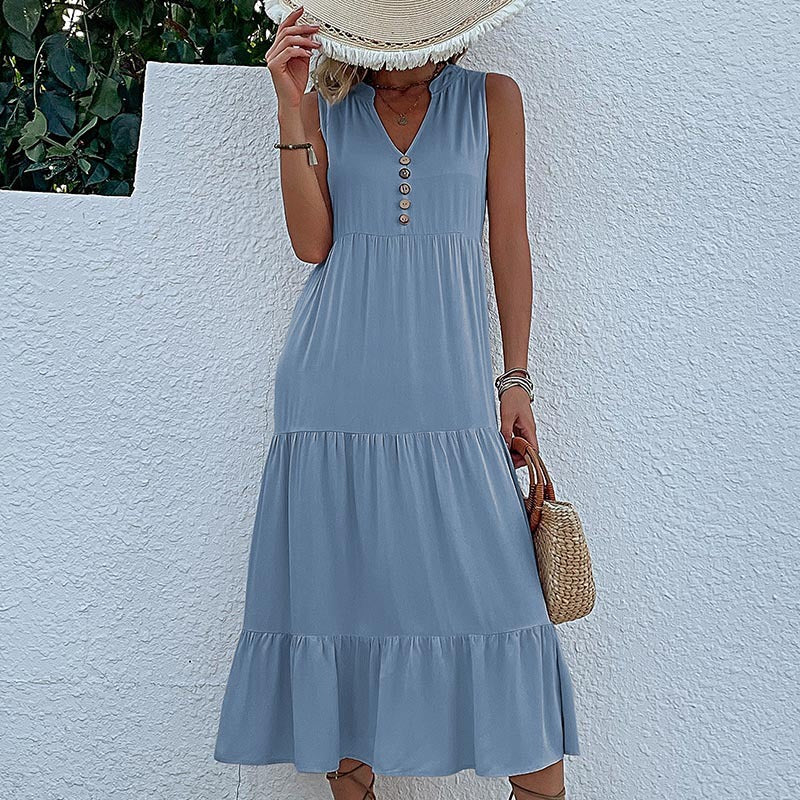 Sleeveless Loose Casual Solid Color Sundress