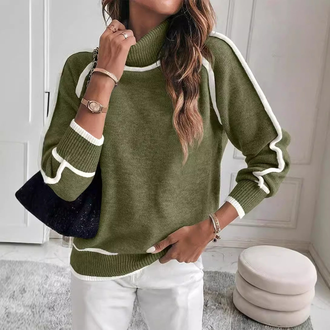 Solid Color High-Neck Knit Top Outwear