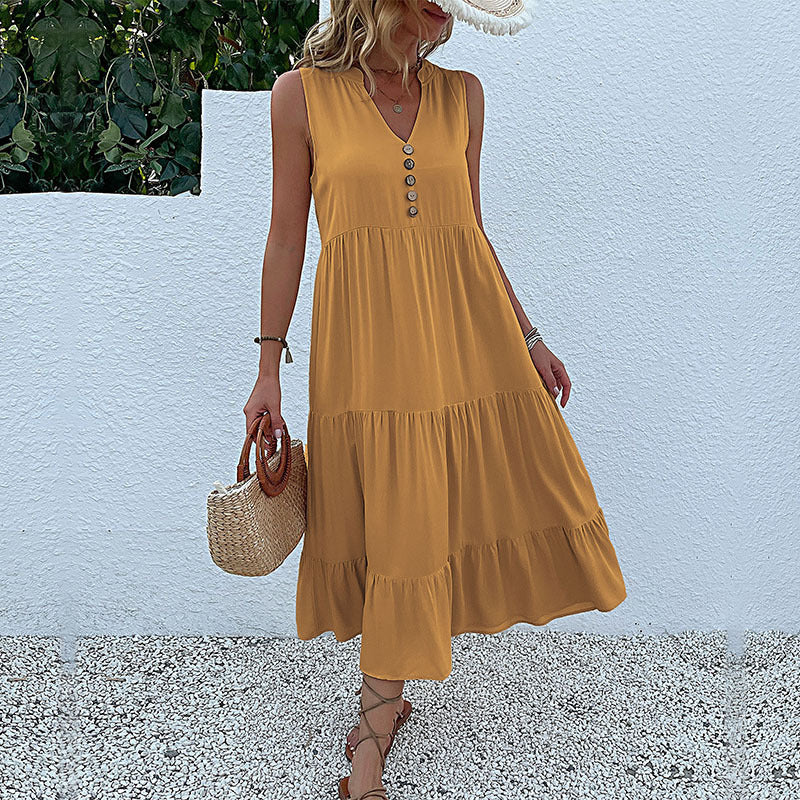 Sleeveless Loose Casual Solid Color Sundress